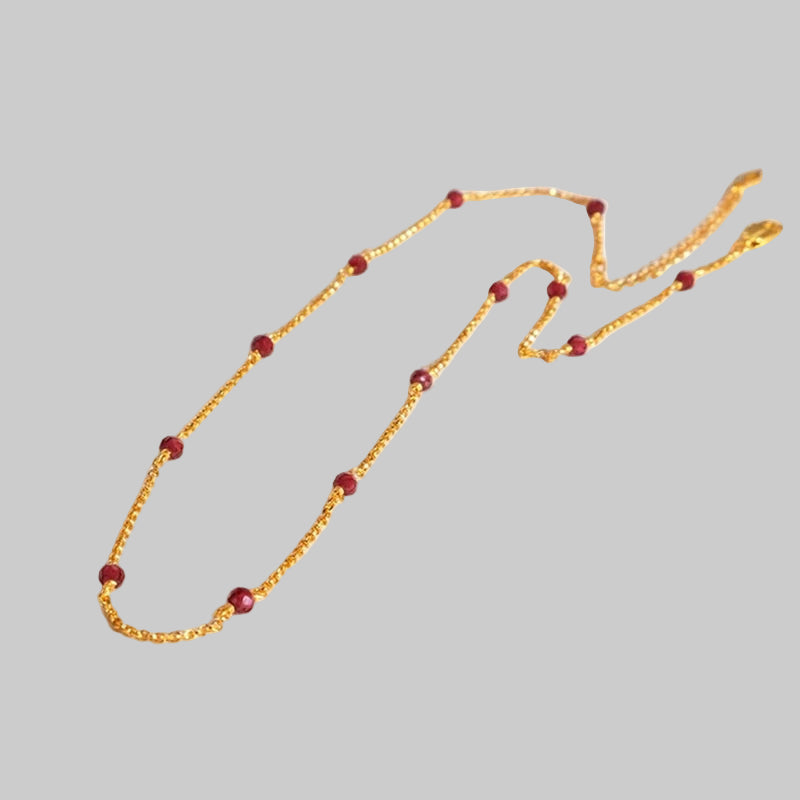 GEEZENCA S925 Silver Natural Garnet Spaced Beads Chain Necklace Red Stone Chic Layering Choker Necklaces For Stack 2024 New Gift