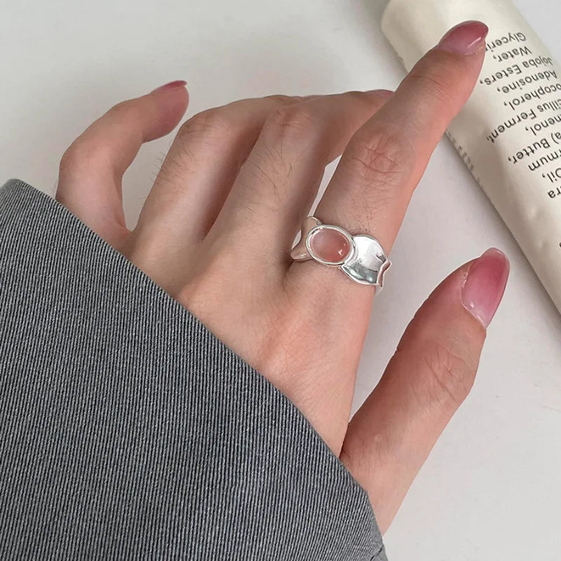 PANJBJ 925 Sterling Silve Moonstone Irregular Ring for Women Party Gift Adjustabler Personality Korean Dropshipping