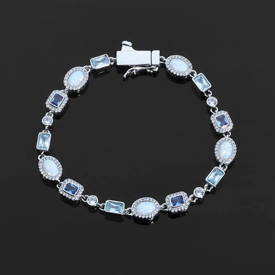Women's New Blue Diamond Bracelet Geometric Circular Chain Colorful Opal Sparkling Accessories Holiday Gift