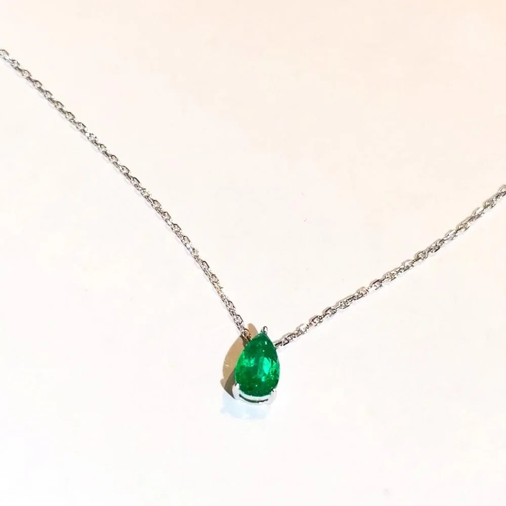 Emerald Crystal Zircon Waterdrop Charm Pendant Necklace for Women Charms Fashion Green Rhinestone Female Vintage Jewelry