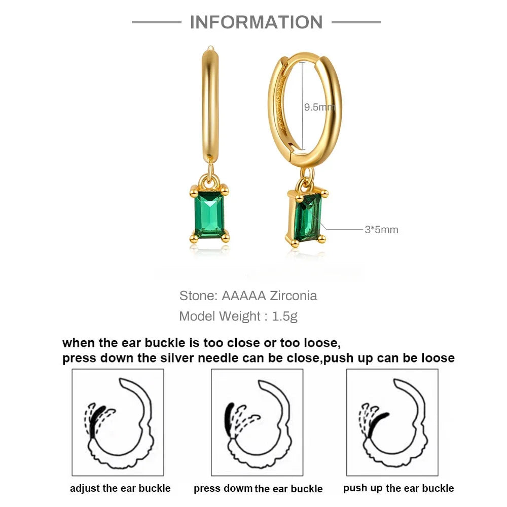 French Emerald Geometric Hoop Stainless Steel Earrings for Women Party Jewelry Accessories Trendy Zircon Crystal Drop Earring