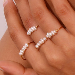 La. Muses Elegant Small Freshwater Pearl Stainless Steel Finger Rings Women Fashion Daily Waterproof Jewelry And Accessories