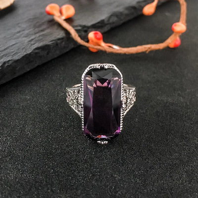 Emerald-Cut Amethyst Sterling Silver Ring for Women