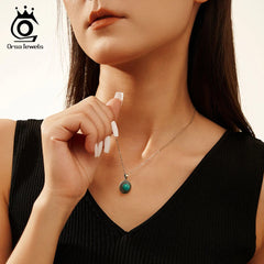 ORSA JEWELS Vintage Round Turquoise Pendant 925 Sterling Silver Oxide Natural Stone Necklace for Women Religious Jewelry GMN46