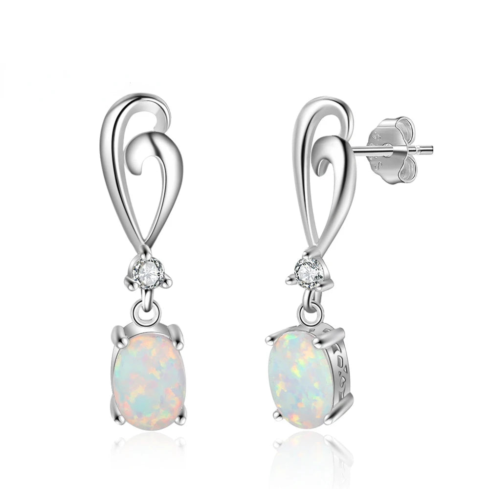 Trumium White Opal S925 Sterling Silver Drop Hook Earrings for Women Oval Opal Heart Stud Earring Fine Jewelry Gifts