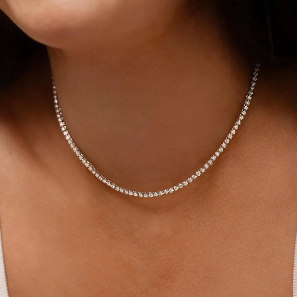 Moissanite Tennis Choker Necklace for Women S925 Silver Plated 18K Gold Adjustable Full Diamond Neck Chain