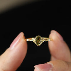 Retro 18K Gold Peridot Oval Geometric Couple Ring For Women 100% Original Sterling Silver S925 Valentine's Day Gift Jewelry