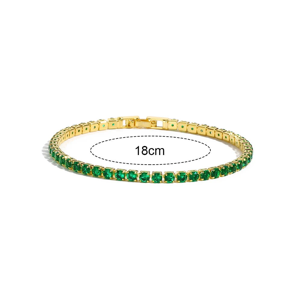 New Trendy Emerald Cubic Zirconia Jewelry 18K Gold Plated Charm Green CZ Crystal Tennis Female Bracelets Bangles for Women Gift
