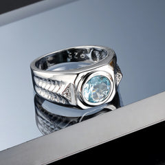 Men lab Aquamarine Gemstones Blue Zircon Rings for Men Vintage Luxury 925 Sterling Silver Wedding Jewelry Bijoux Bague for Gifts