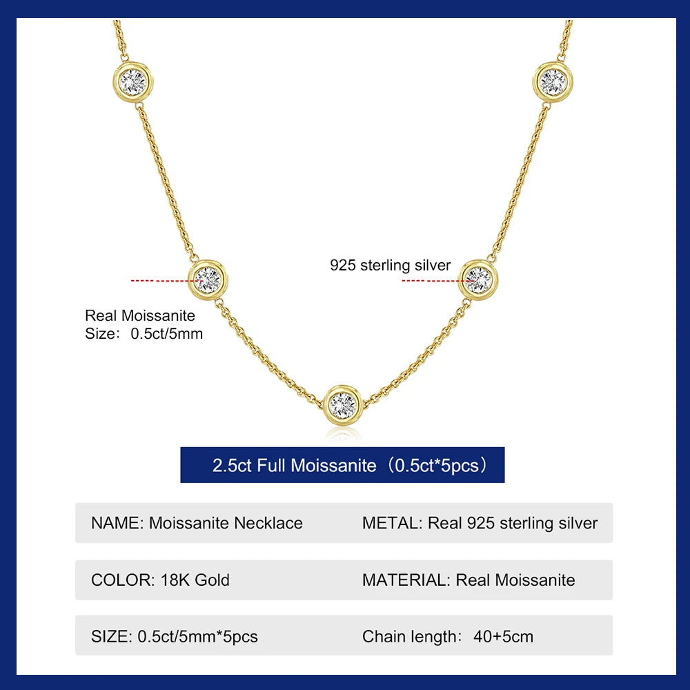 Moissanite Necklace Certified Original 18k Gold Plated 925 Silver Diamond Choker Chain for Women Jewelry GRA