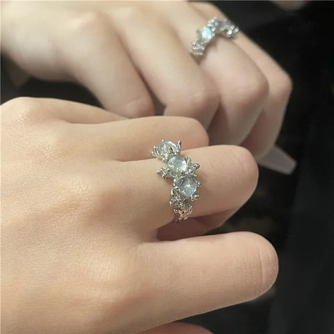 Irregular Moonstone Open Rings Set