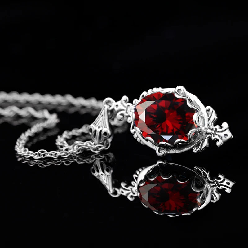 925 Sterling Silver Garnet Pendant Necklace