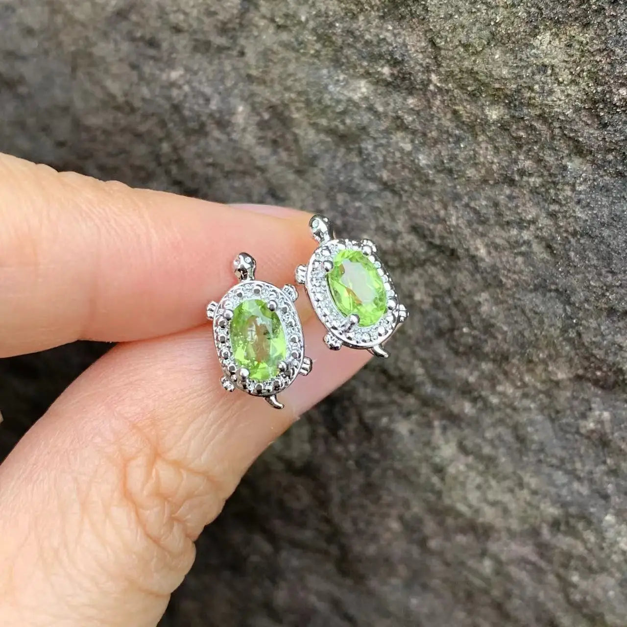 Natural Peridot Turtle Stud Earrings