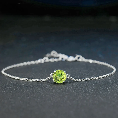 Lamoon 7mm Natural Round Cut Peridot 925 Sterling Silver Jewelry  Chain Charm Bracelet S925 LMHI039