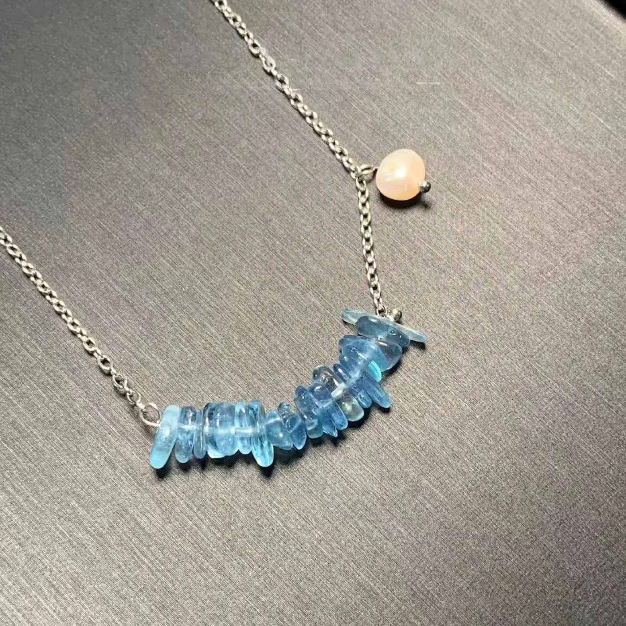 HEYYA STONE Natural Dark Blue Aquamarine Pendant Necklace For Women 925 Silver Plated Simple Fine Jewelry Gemstone Classic Style