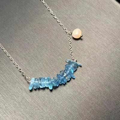 HEYYA STONE Natural Dark Blue Aquamarine Pendant Necklace For Women 925 Silver Plated Simple Fine Jewelry Gemstone Classic Style