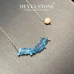 HEYYA STONE Natural Dark Blue Aquamarine Pendant Necklace For Women 925 Silver Plated Simple Fine Jewelry Gemstone Classic Style