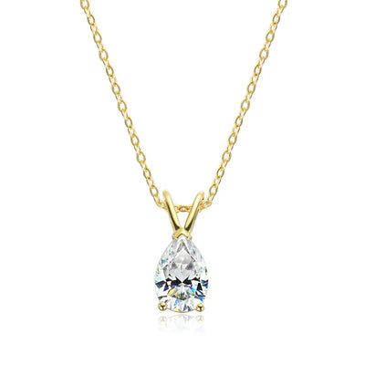 Pear Cut Diamond Solitaire Necklace | White Gold V-Bale Pendant