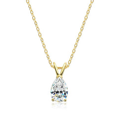 Pear Cut Diamond Solitaire Necklace | White Gold V-Bale Pendant