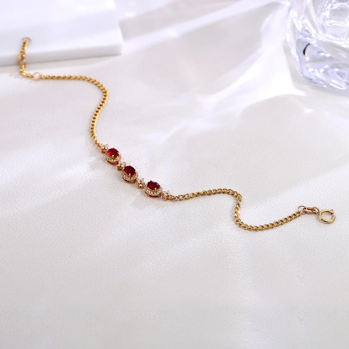 Provence Luxury Bracelet Ruby gemstone lab diamonds Halo set 18K yellow gold Chain Premium Jewelry Women Everyday Accessories