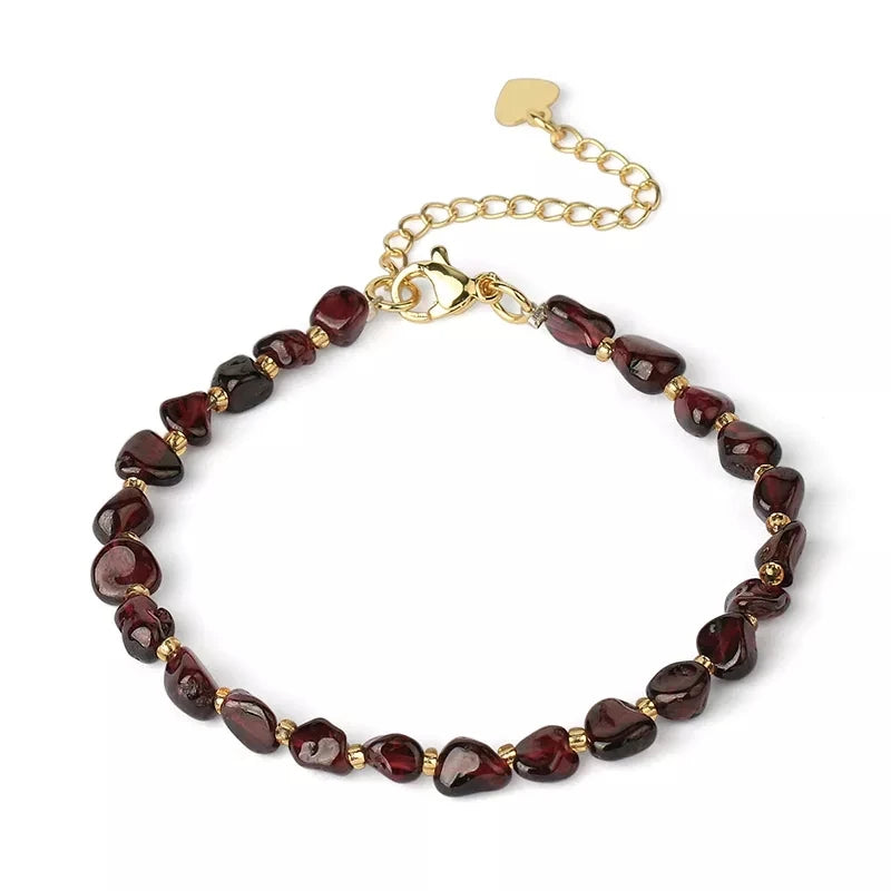 Garnet Birthstone Nugget Bracelet with Adjustable Gold Chain