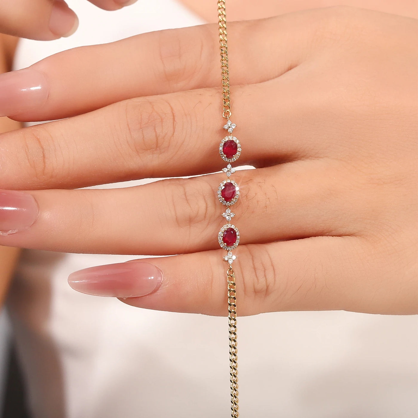 Provence Luxury Bracelet Ruby gemstone lab diamonds Halo set 18K yellow gold Chain Premium Jewelry Women Everyday Accessories