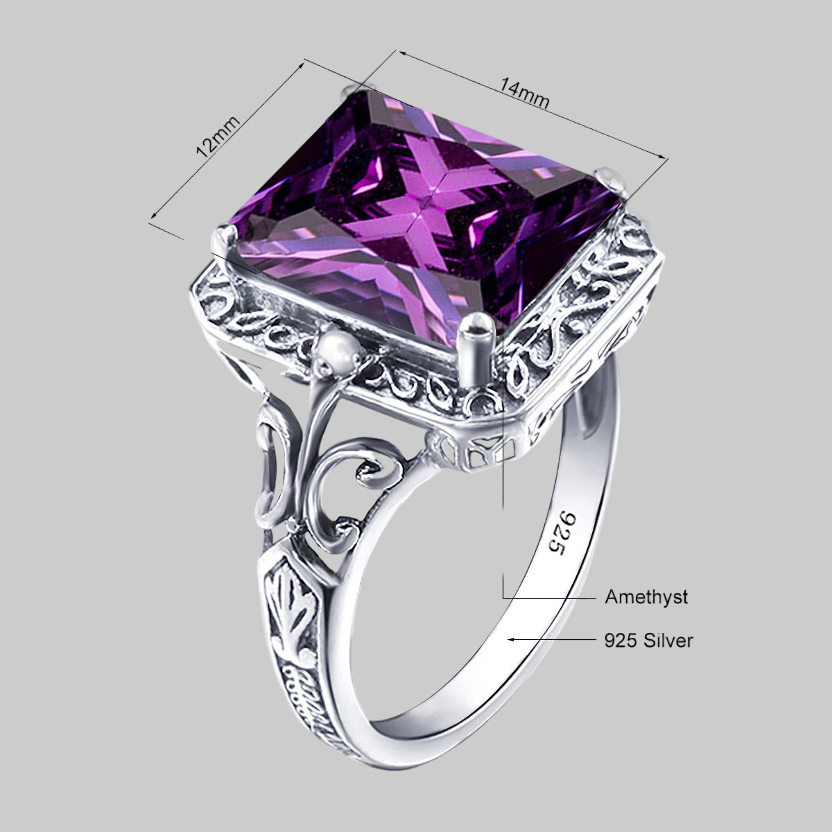 Szjinao Amethyst Ring Vintage Gemstone Ring 925 Sterling Silver For Woman Man Birthday Party Anniversary Gift Trend Fine Jewelry