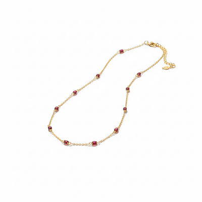 Minimalist Beaded Gold Chain Necklace with Garnet Accents