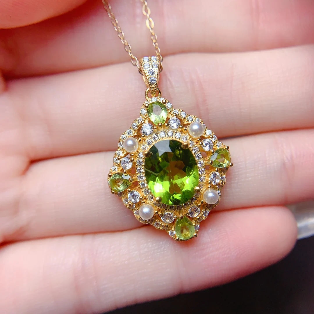 Pendant 925 Sterling Silver Natural Peridot women's Fire Color Super Good Free Shipping Jewelry Certified Jewelry Boutique