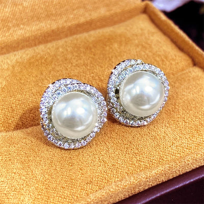 Shiny Imitation Pearl Cross Stud Earrings