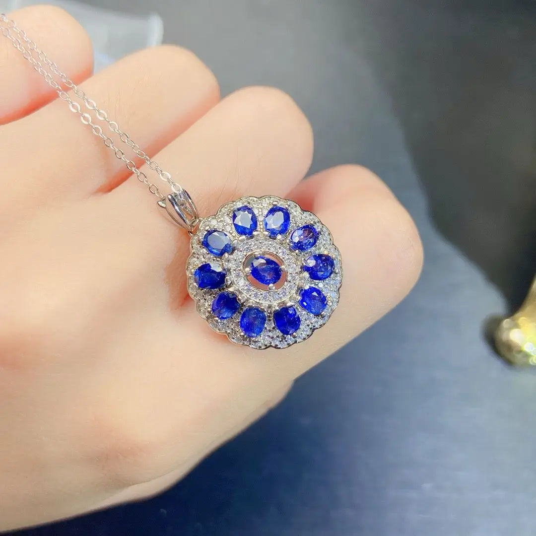 ZECAA 925 Blue Sapphire Jewelry Woman Sapphire Pendant Neckalce With Natural Blue Sapphire 3*4mm S925 Silver Blue Sapphire Lady Pendant