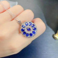 ZECAA 925 Blue Sapphire Jewelry Woman Sapphire Pendant Neckalce With Natural Blue Sapphire 3*4mm S925 Silver Blue Sapphire Lady Pendant