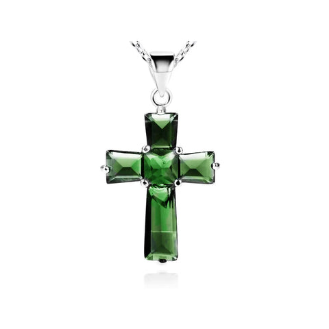 925 Sterling Silver Cross Emerald Pendant