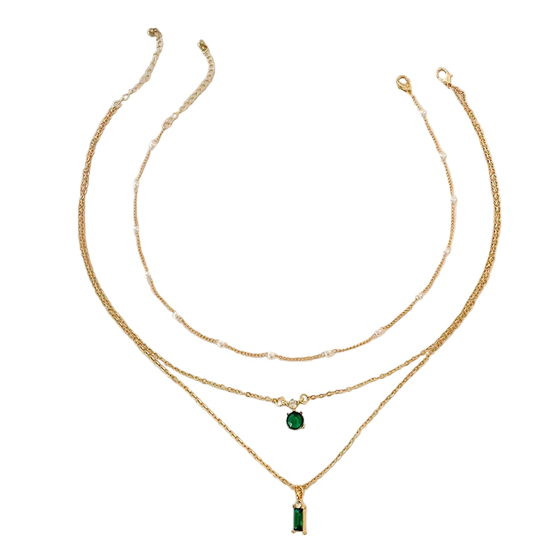 Simple Stacked Retro Imitation Emerald Green Pearl Multi-layer Necklace For Women Fashionable Jewelry Accessories Birthday Gifts