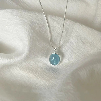 March Birthstone Aquamarine Pendant with Snake Chain