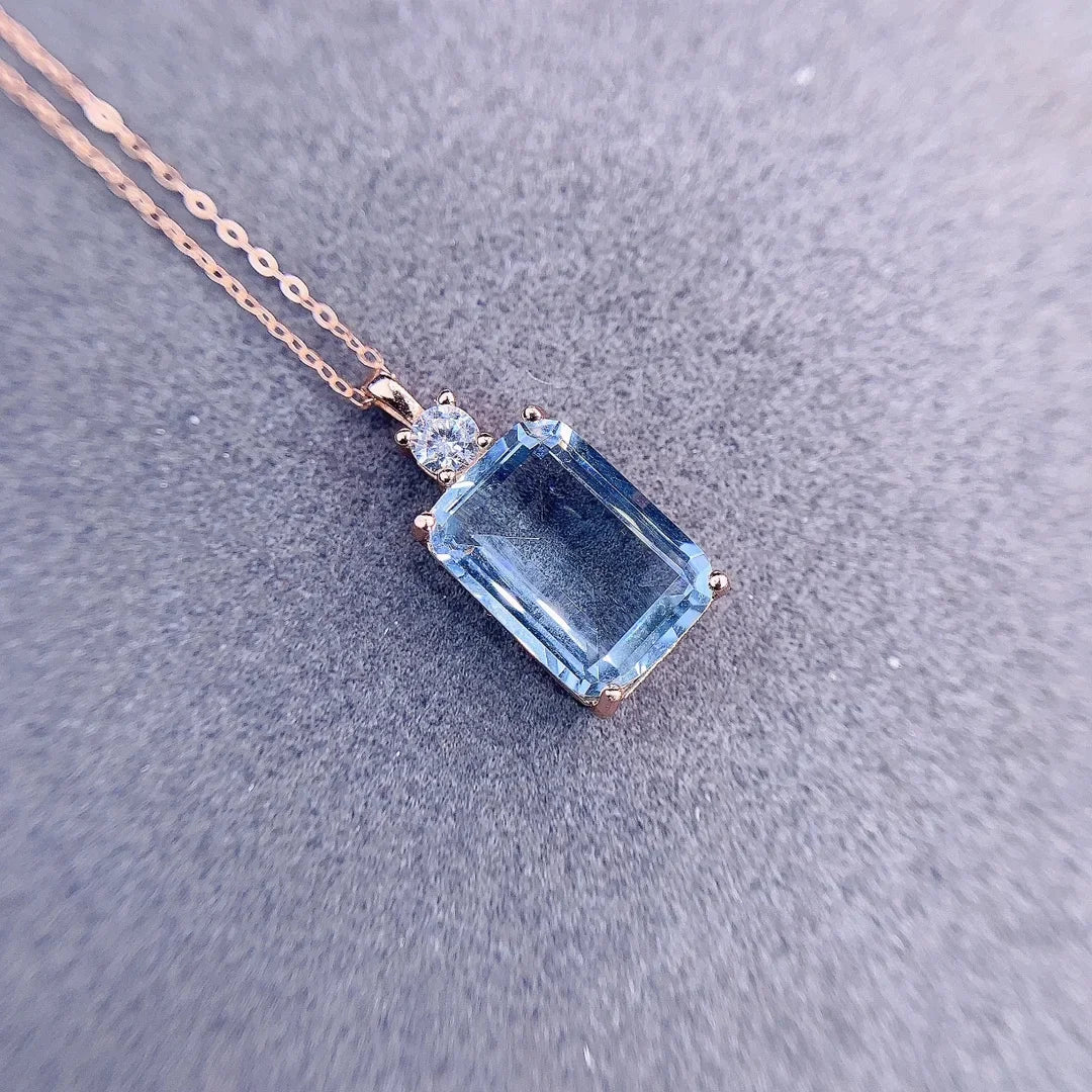 Geometric Square Aquamarine Solitaire Necklace for Pisces