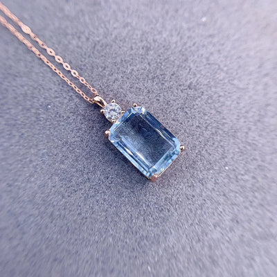 Geometric Square Aquamarine Solitaire Necklace for Pisces