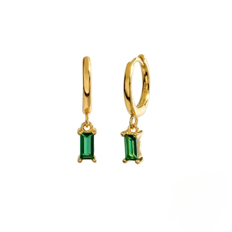 French Emerald Geometric Hoop Stainless Steel Earrings for Women Party Jewelry Accessories Trendy Zircon Crystal Drop Earring