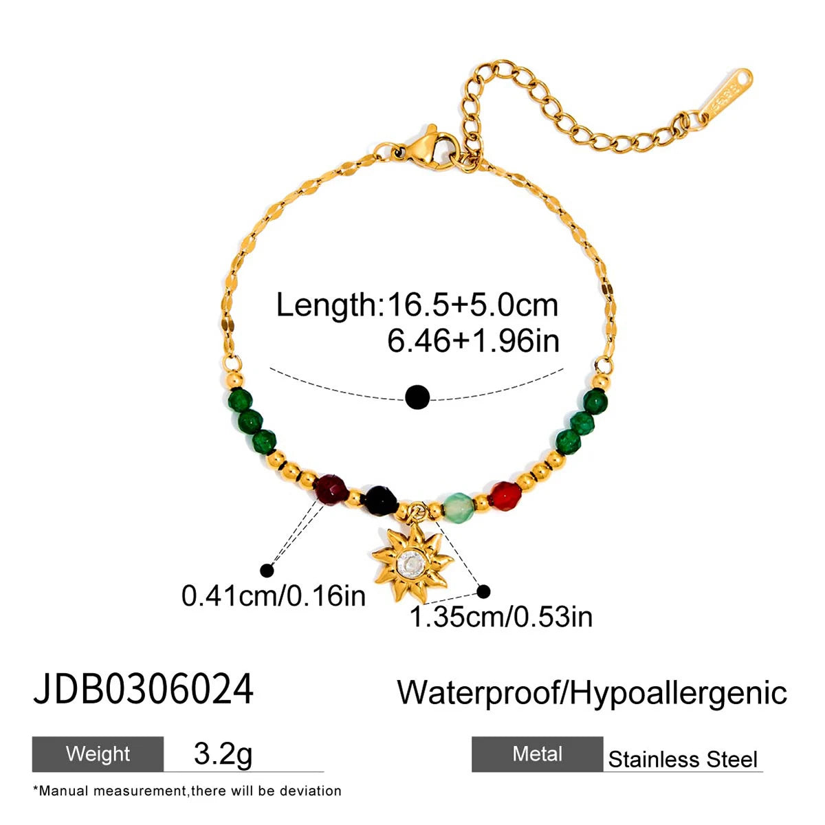 Youthway Women's Fashion Stainless Steel 18K Gold Color Star Moon Bracelet with Zirconi Gifta Hammered Moon Pendant