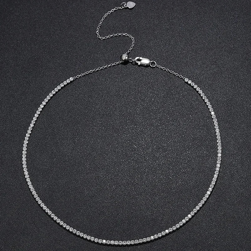 Moissanite Tennis Choker Necklace for Women S925 Silver Plated 18K Gold Adjustable Full Diamond Neck Chain