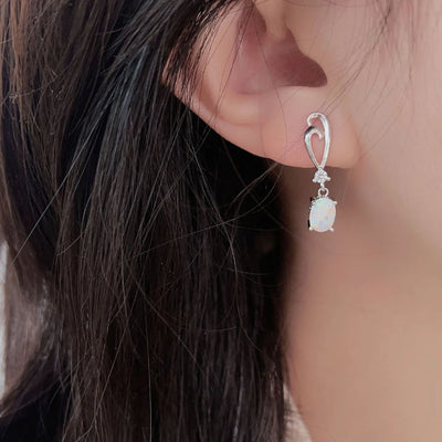 Trumium White Opal S925 Sterling Silver Drop Hook Earrings for Women Oval Opal Heart Stud Earring Fine Jewelry Gifts