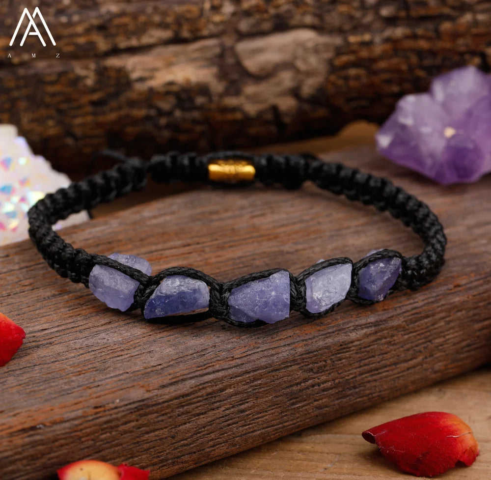 Natural Black Tourmaline Chip Beads Knotted Braided Bracelets Women Adjustable Amethyst Bracelet Dropship