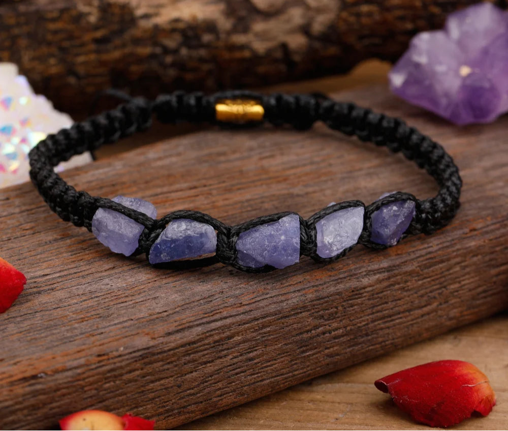 Natural Black Amethyst Knotted Adjustable Bracelet