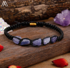 Natural Black Tourmaline Chip Beads Knotted Braided Bracelets Women Adjustable Amethyst Bracelet Dropship