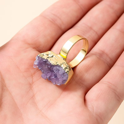 Natural Amethyst Rough Stone Gold Plated Rings